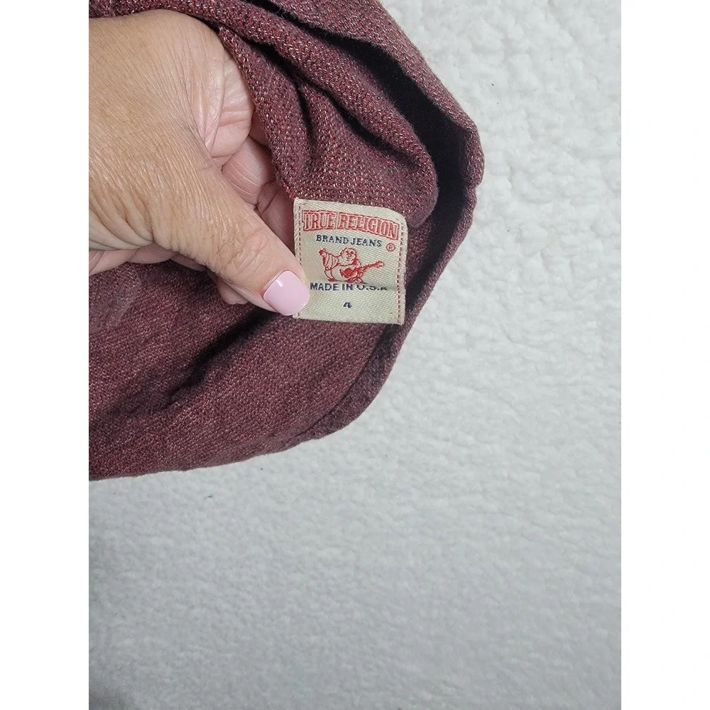 True Religion Hooded Shirt Mens XXL Burgundy Embroidered Logo Button Down Hoodie